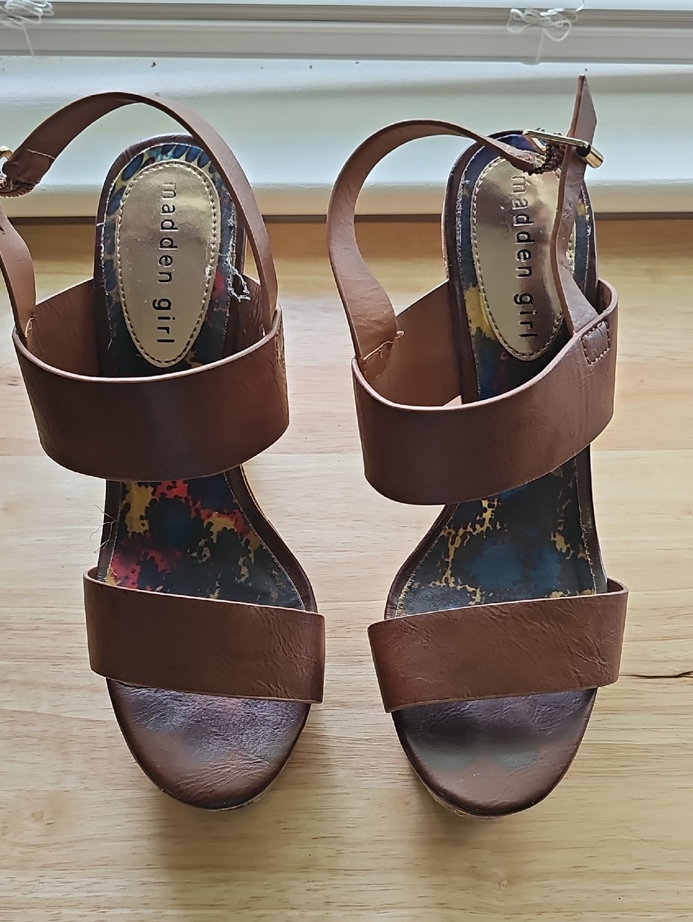 Madden Girl Brown Double-Strap Ankle Buckle Sandals